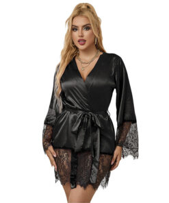 SUBBLIME - 953799 ELEGANTER SPITZENPYJAMAS + TANGA SCHWARZ S/M