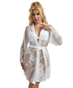 SUBBLIME - 954369 LANGÄRMELIGES NACHTHEMD MIT BLUMENMUSTER WEISS S/M